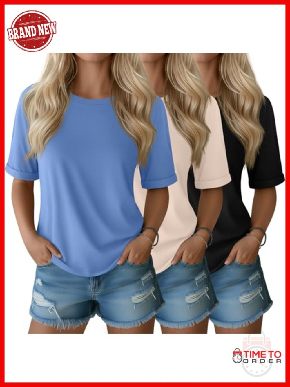 3 Pack Women's Half Sleeve Crew Neck T Shirts Cotton Blend Loose Fit Summer